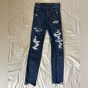 American Eagle Outfitters Dark Blue Distressed Skinny Jeans